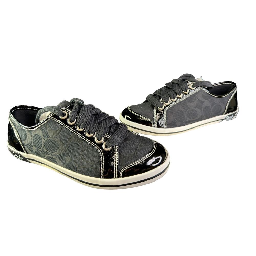 NEW Coach Brodi Black Signature Logo C Tie Up Sneakers Size 8B